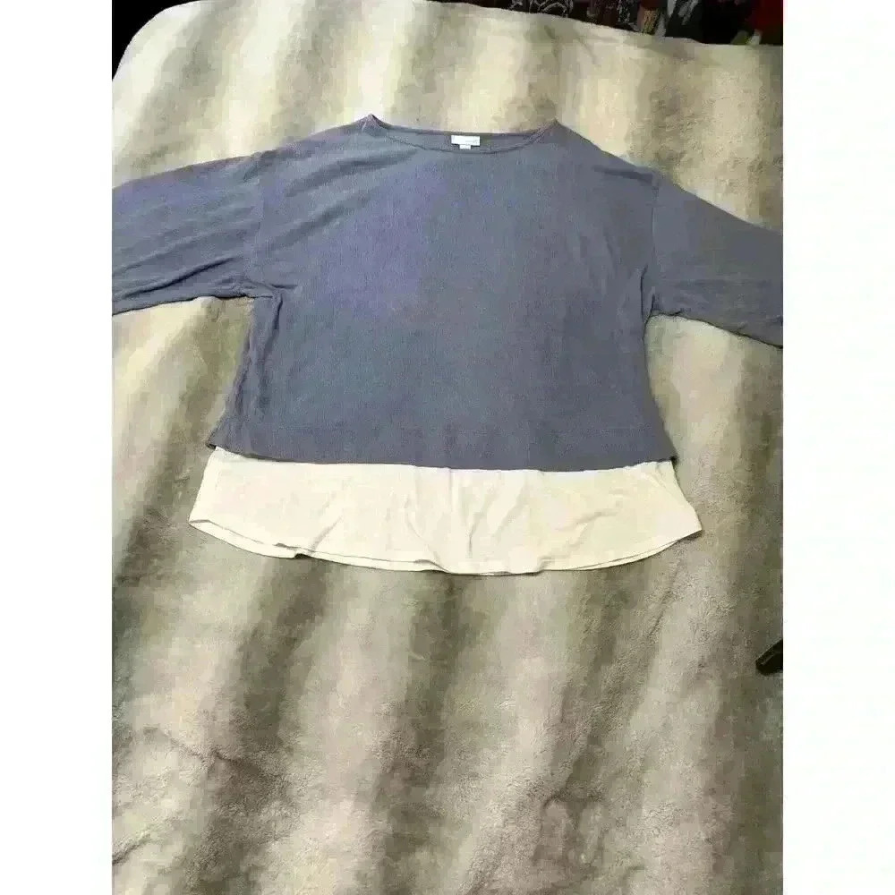 Pure Jill Tunic Top Crepe Large Bluebell Layered Knit Linen  Lagenlook Artsy - Picture 7 of 8